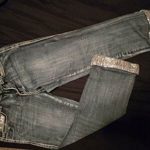 Women's Blue Jeans with Silver Accents